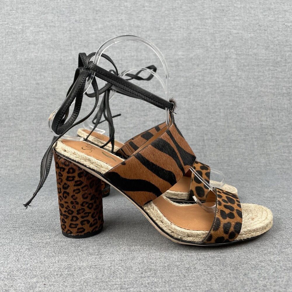 Franco Sarto Sandals Womens 7.5 Brown Black Zebra Stripe Calf‎ Hair Ankle Strap - Picture 2 of 16